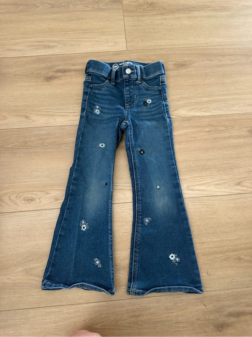 wonder nation Dark Blue Floral Embroidered Flared Jeans